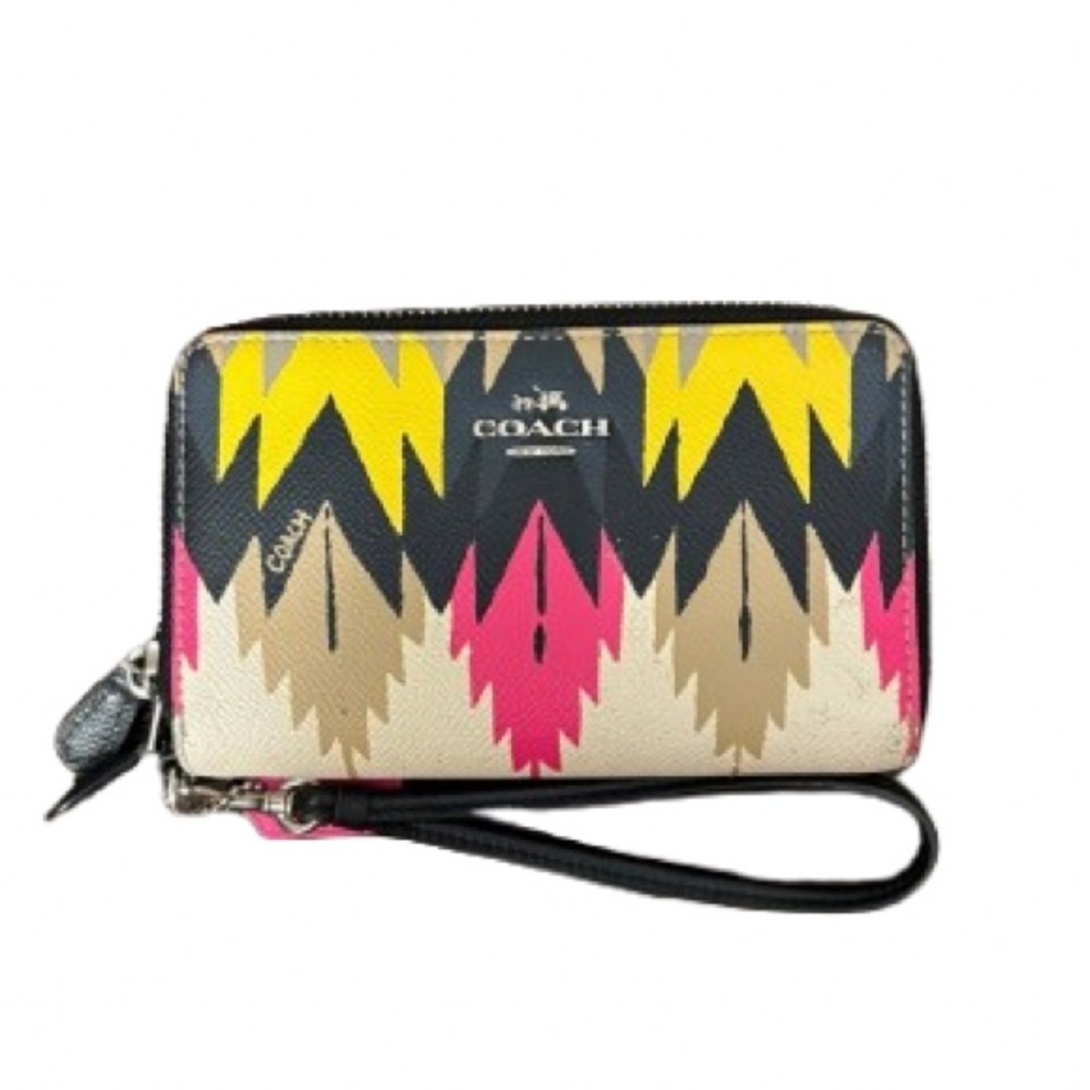 Coach X Coachella Hawk Feather Double Zip Wallet Tribal Print Rare Boho - Picture 2 of 10